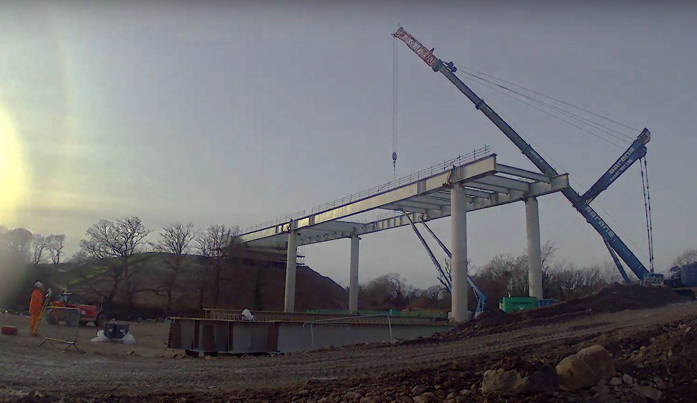 Spectacular footage shows progress on bypass following bridge beam installation